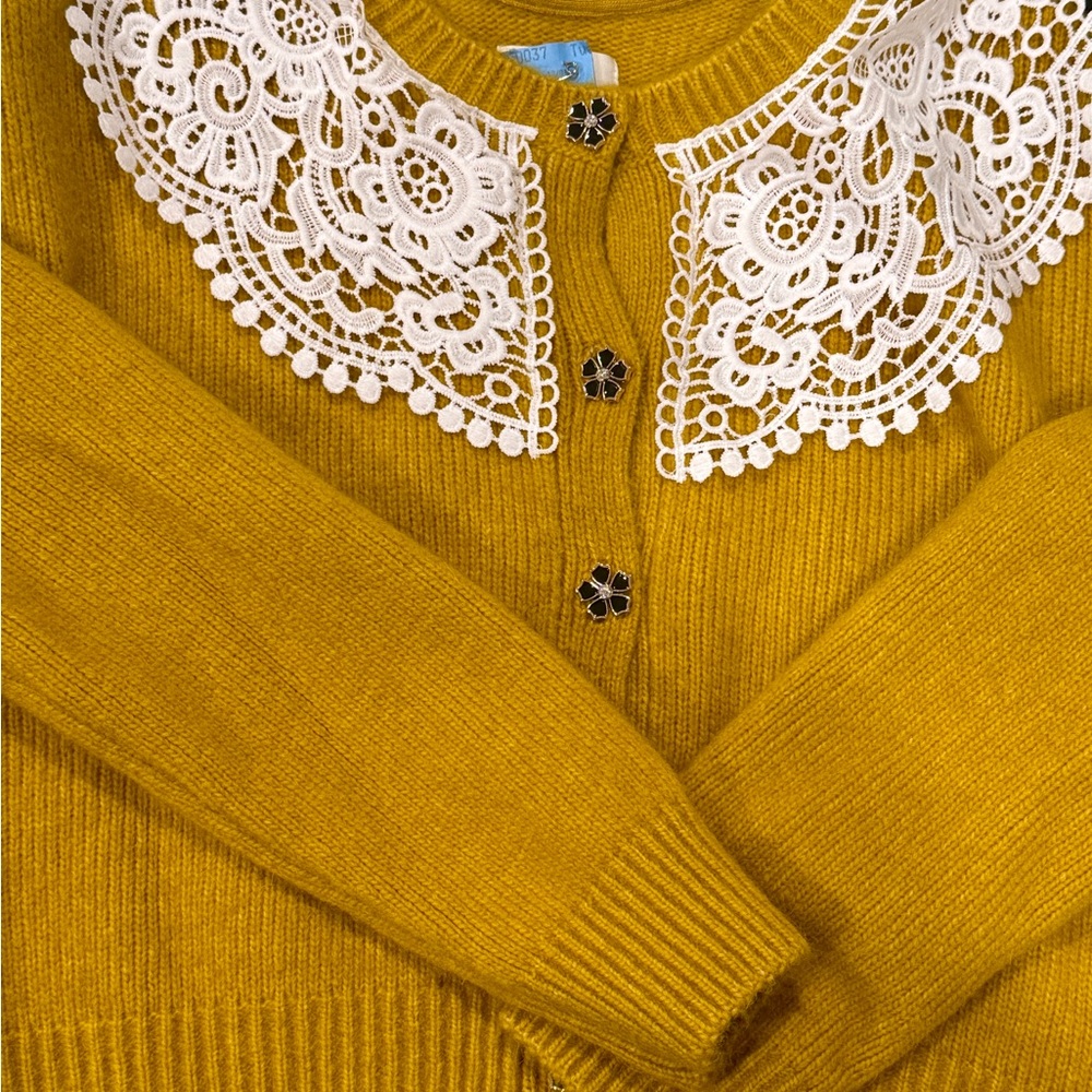 Mustard Yellow Lace Collar Sweater Anthropologie